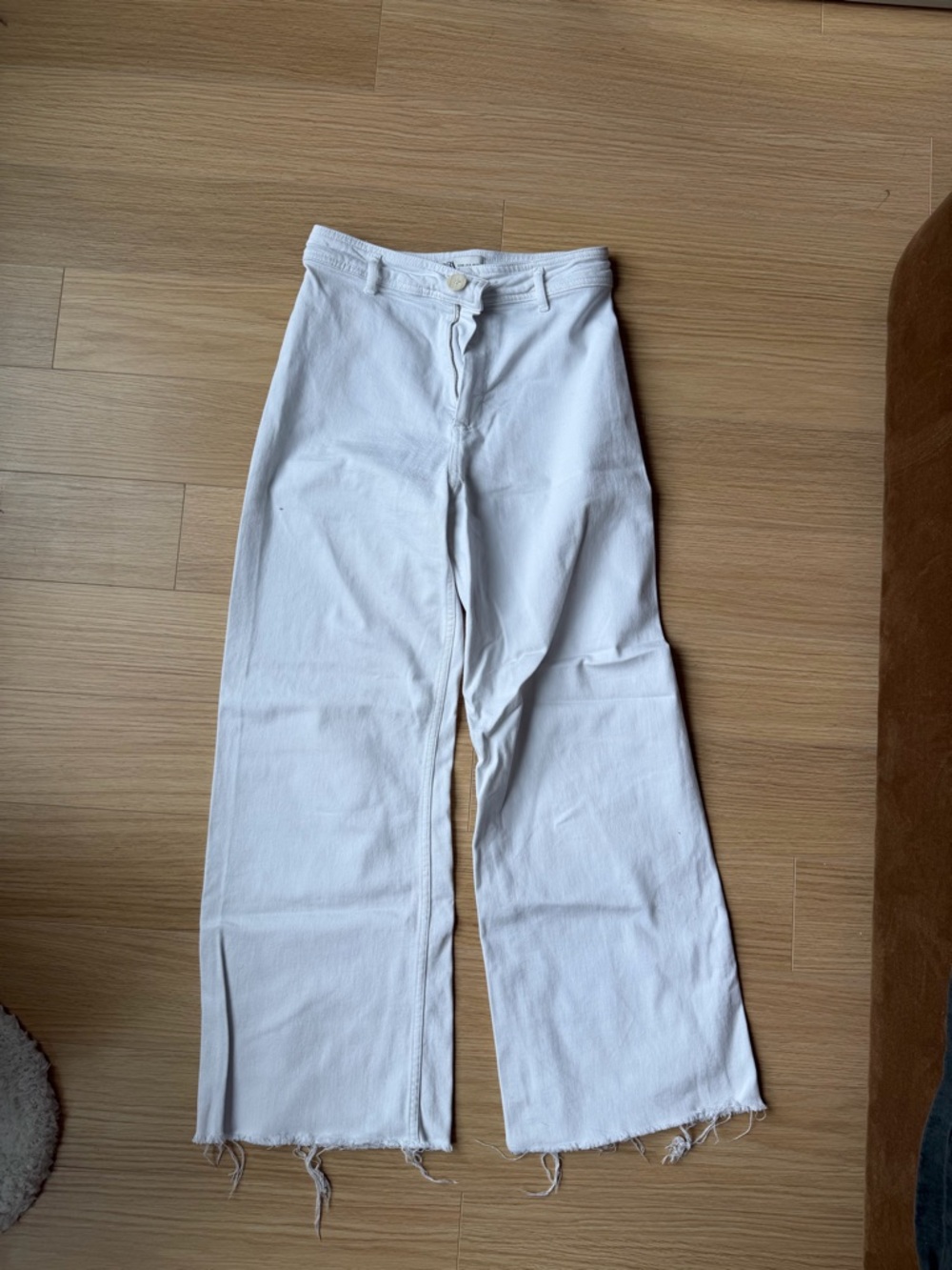 Zara White Straight Wide Leg Jeans